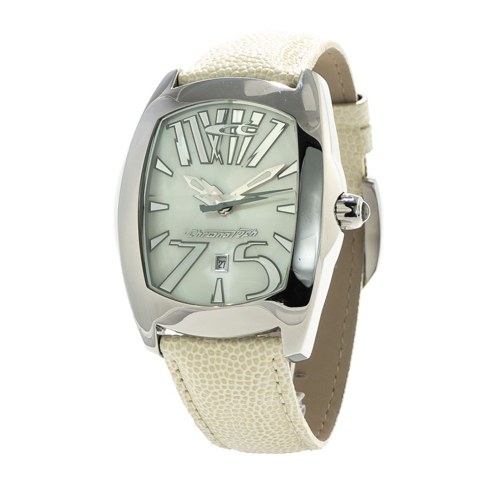 Elegant Chronotech Quartz Analog Watch with White Leather Strap