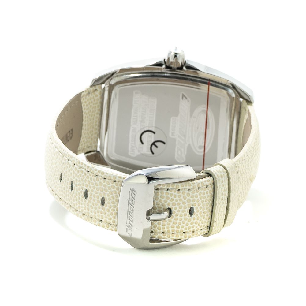 Elegant Chronotech Quartz Analog Watch with White Leather Strap