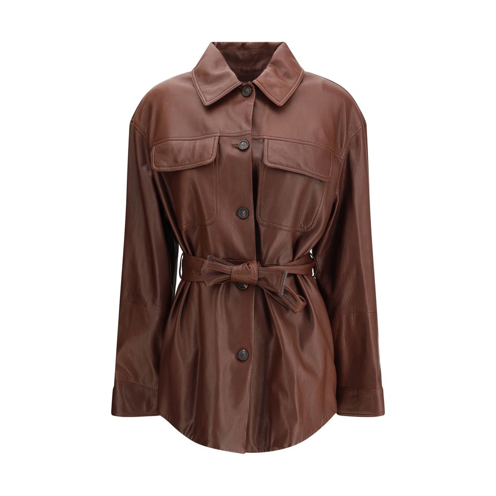 Brunello Cucinelli Saharan Leather Jacket: Elegant Calfskin, Tailored Fit, Knot Sash Detail