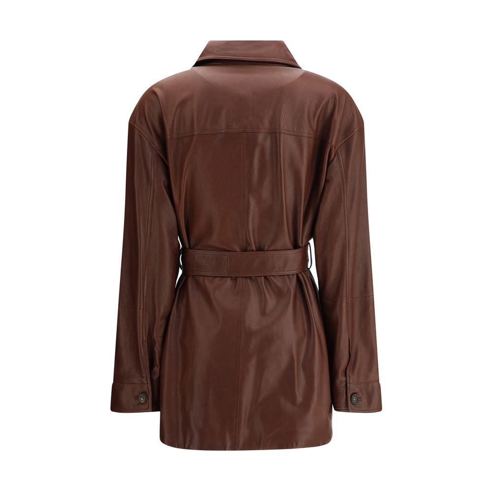 Brunello Cucinelli Saharan Leather Jacket: Elegant Calfskin, Tailored Fit, Knot Sash Detail
