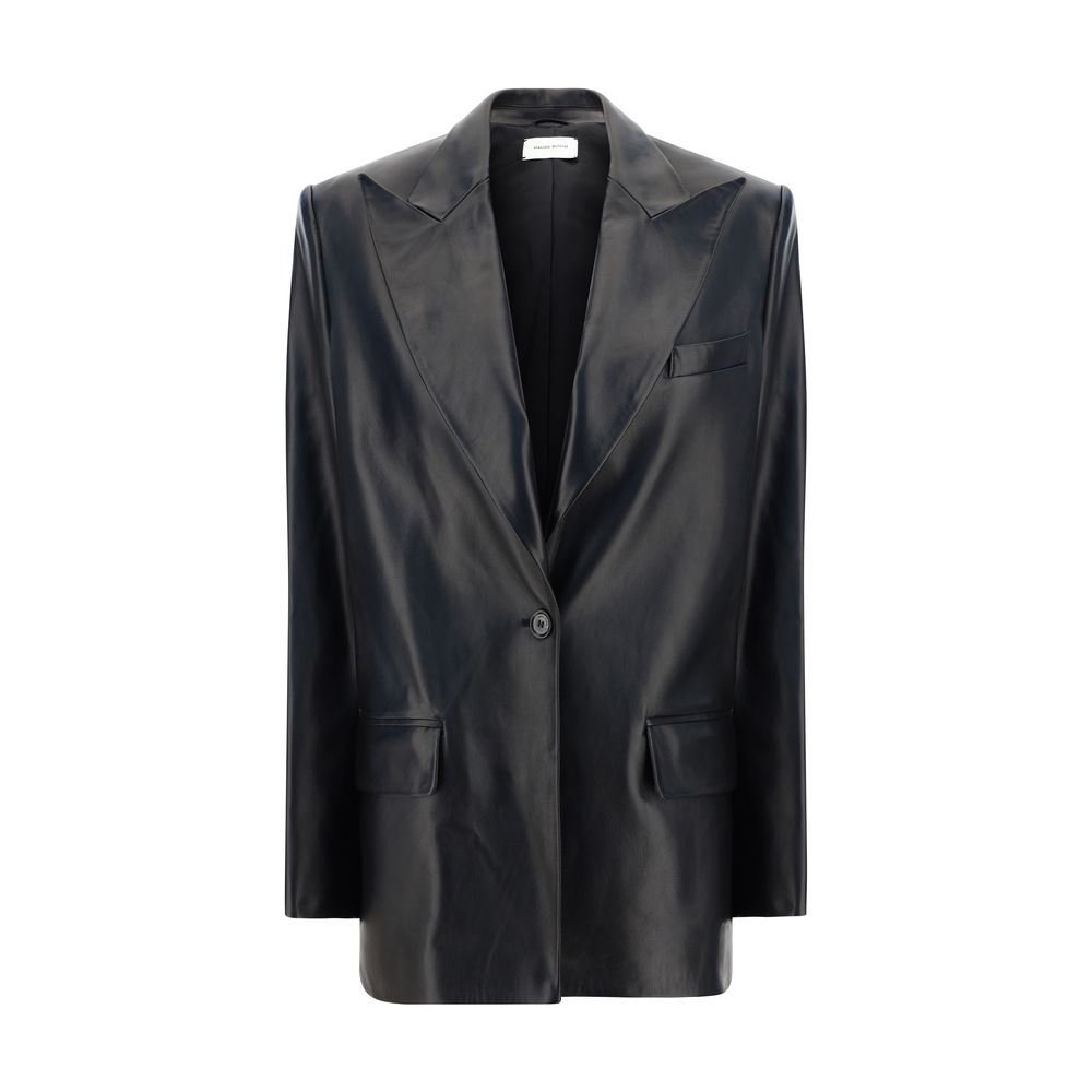 Magda Butrym Women's Goatskin Leather Blazer Jacket with Structured Shoulders