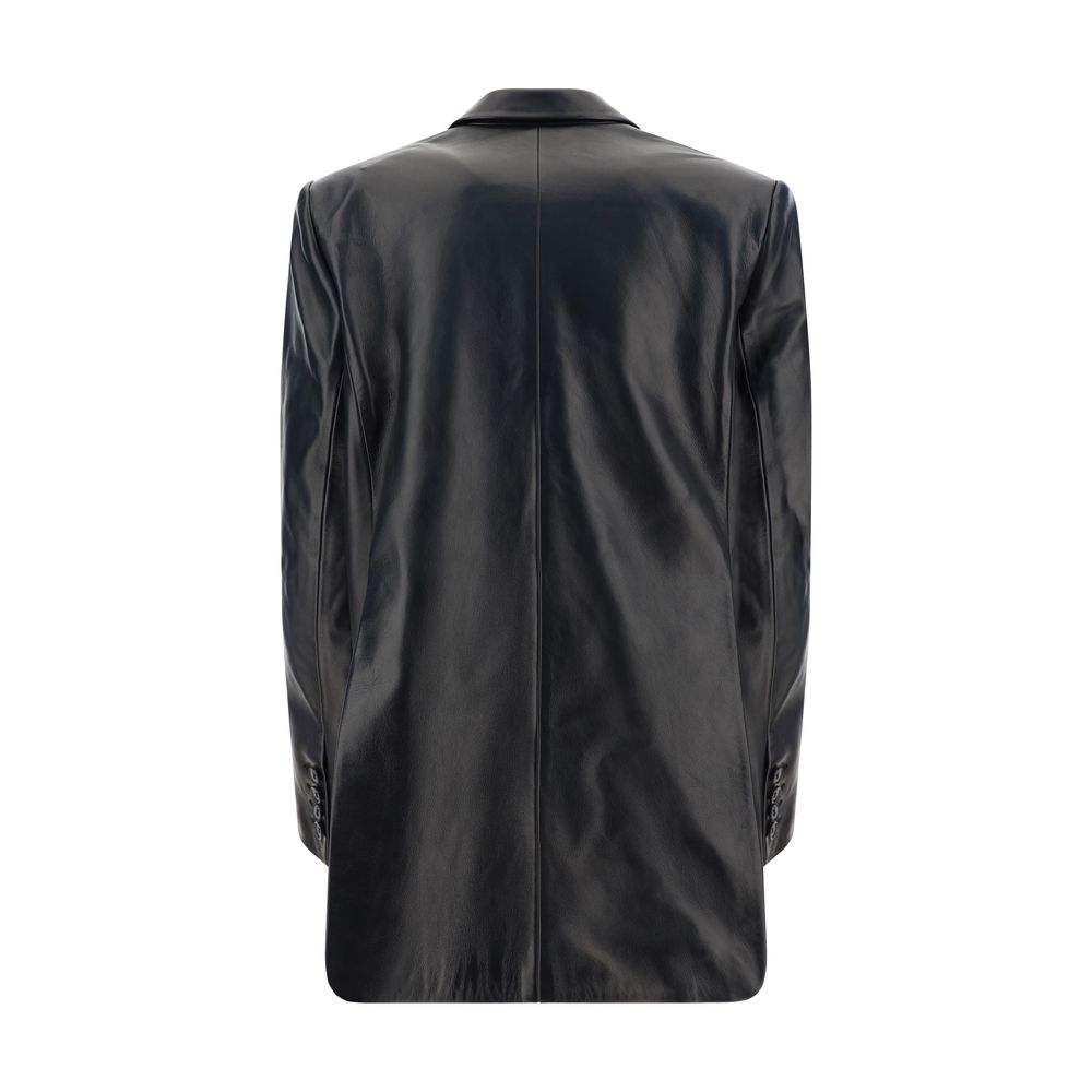 Magda Butrym Women's Goatskin Leather Blazer Jacket with Structured Shoulders