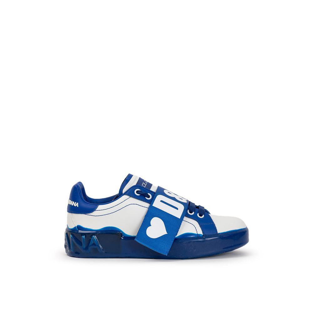 Luxurious Dolce & Gabbana White Leather Low-Top Sneakers with Contrast Logo