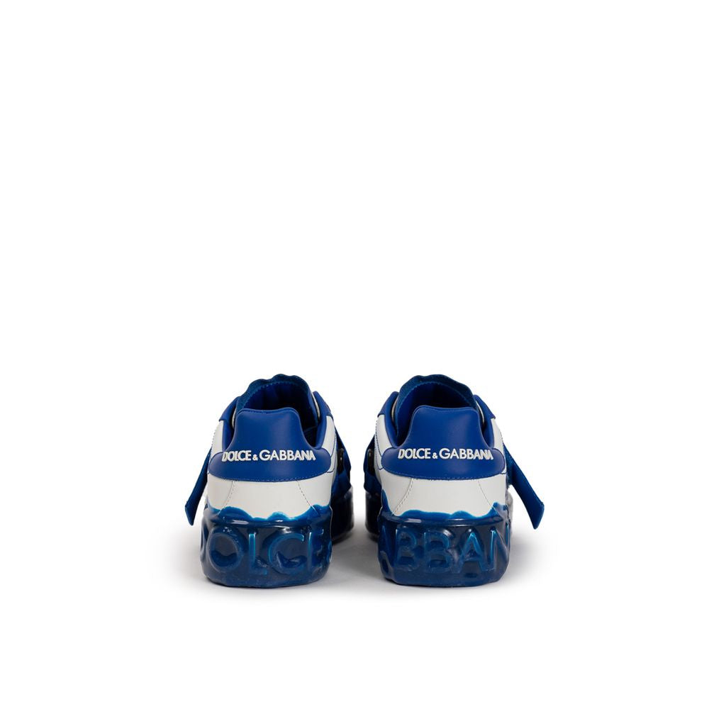 Luxurious Dolce & Gabbana White Leather Low-Top Sneakers with Contrast Logo