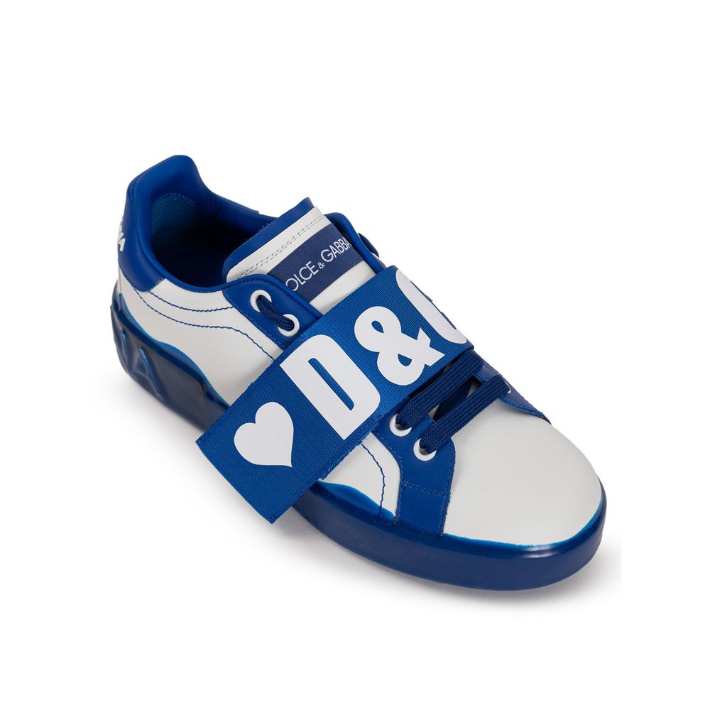 Luxurious Dolce & Gabbana White Leather Low-Top Sneakers with Contrast Logo