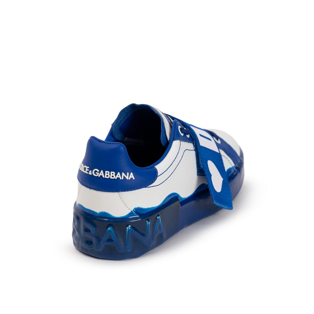 Luxurious Dolce & Gabbana White Leather Low-Top Sneakers with Contrast Logo