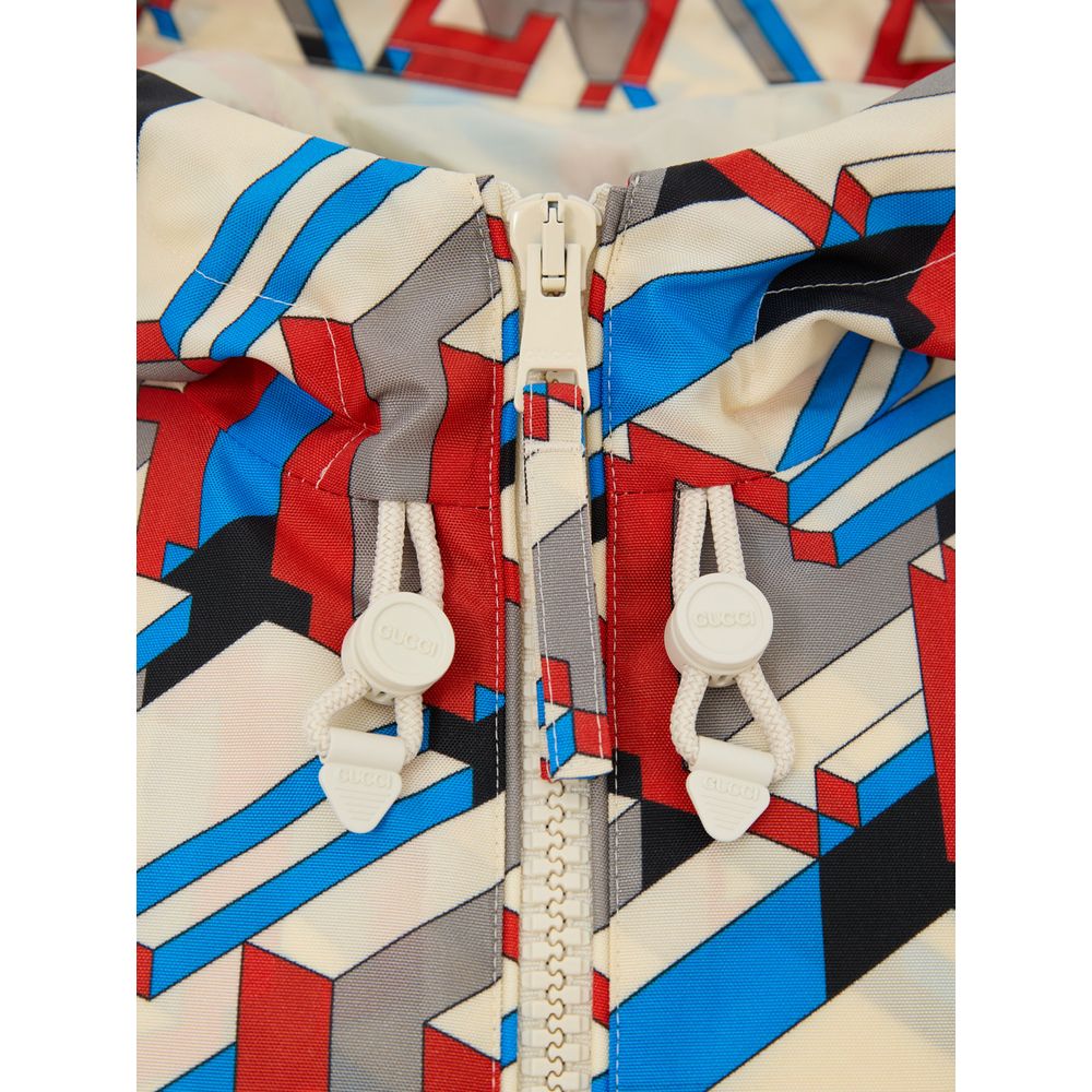 Gucci Multicolor Polyamide Jacket: Geometric Print, Zippered, Hooded, Adjustable Waist